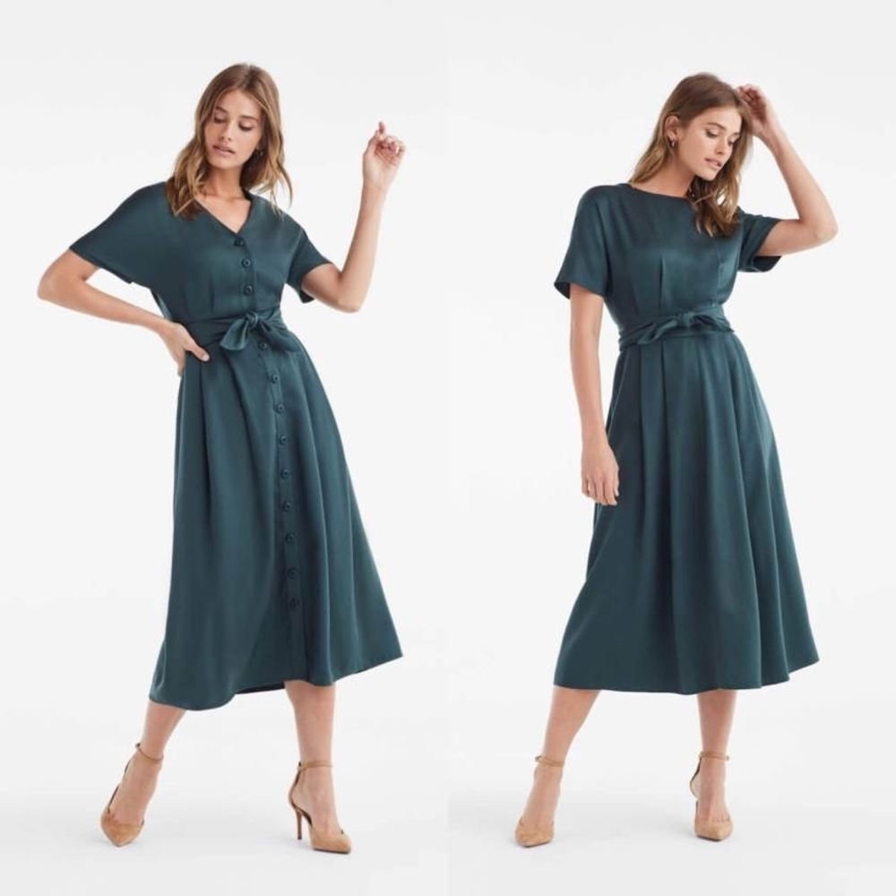 VETTA Two Piece Reversible Midi Dress in Emerald